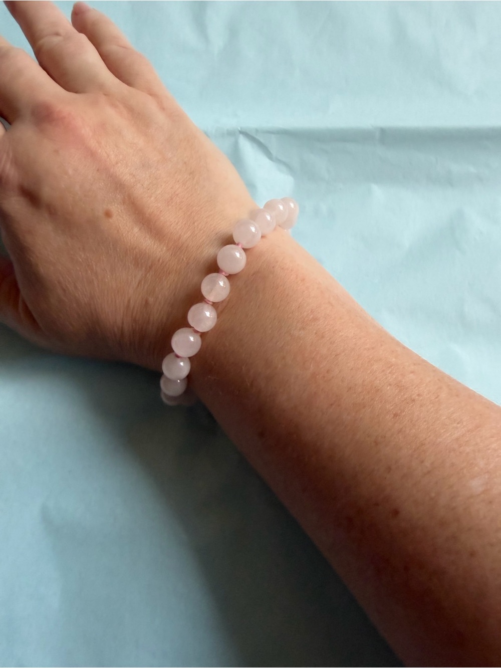 Vintage Rose Quartz Beaded Necklace and Bracelet Set - Soft Pink